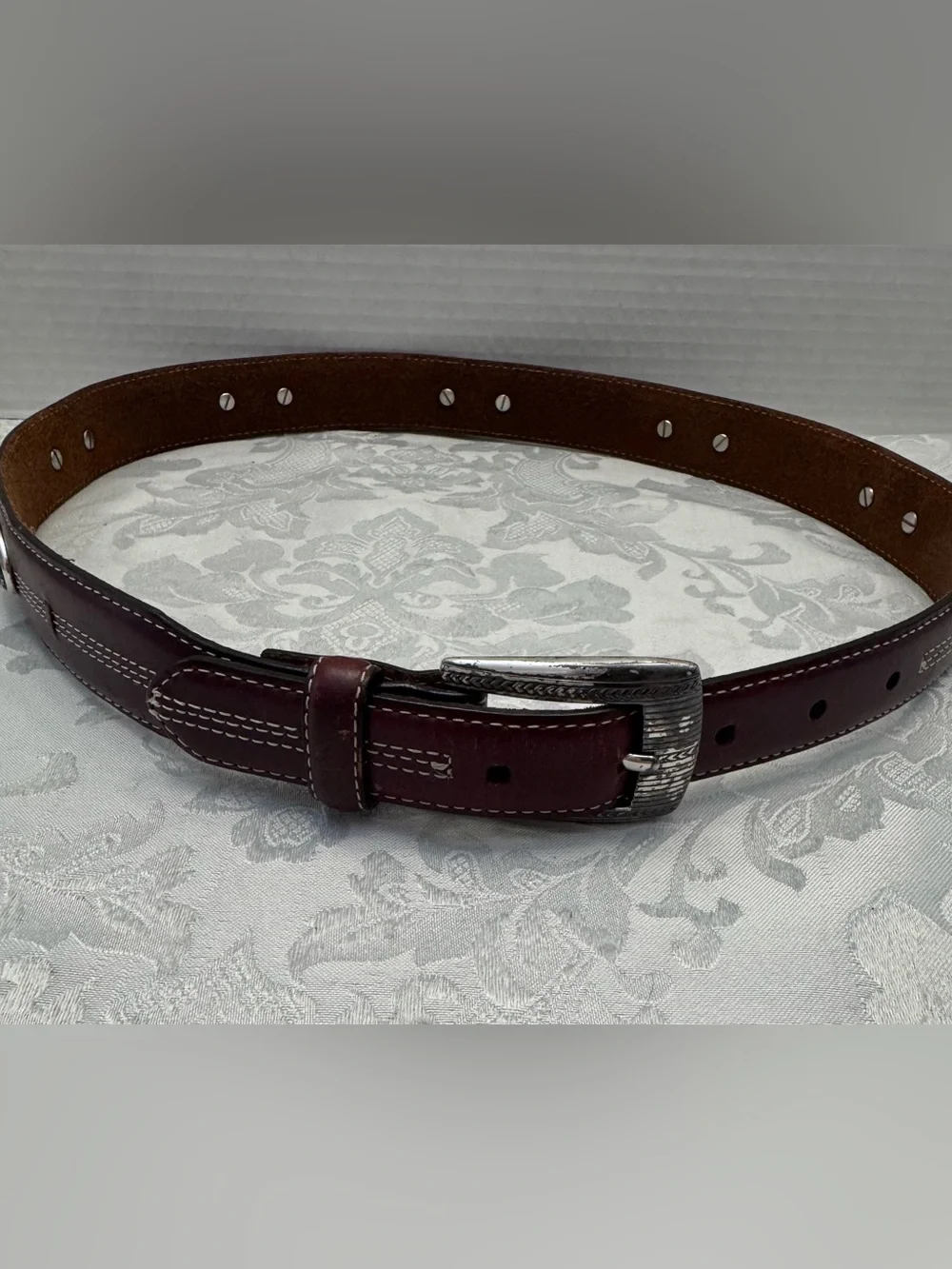 Onyx By Brighton Brown Leather Belt‎ Men’s Size 34 Fish Bass Western Preppy Dad